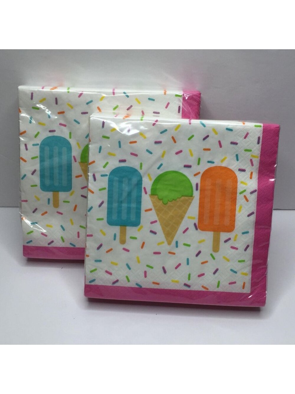 Ice Cream Napkins Set 80 Cone Popsicle Confetti Pink 12" Birthday Summer Party